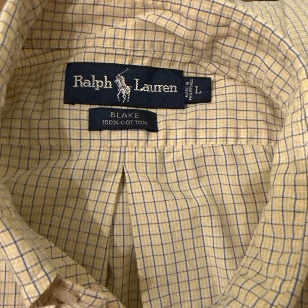 Polo Ralph Lauren Shirt Men's Blake‎ Large Yellow Plaid 100% Cotton Preppy